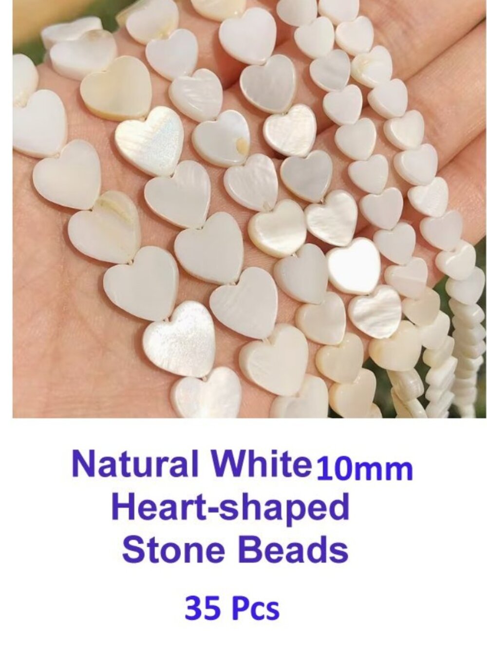 Natural White Heart-shaped Stone Beads  10mm  35 Pcs
